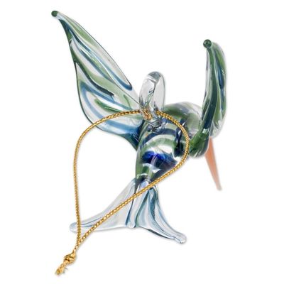 Alternate image for Handblown Glass Blue and Green Humminbird Figurine Trochilinae Hummingbird