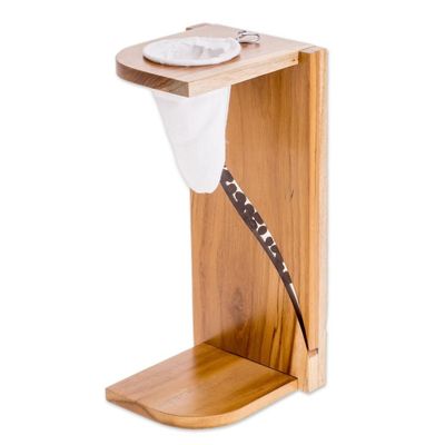Alternate image for Teak Wood and Resin Single-Serve Drip Coffee Stand Fresh Beans