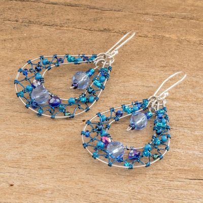 Alternate image for Double Drop Dangle Earrings With Blue Crystals and Filigree Celeste Sparkle