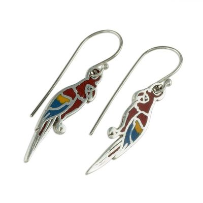 Alternate image for Enameled Sterling Silver Costa Rican Macaw Earrings Scarlet Macaws
