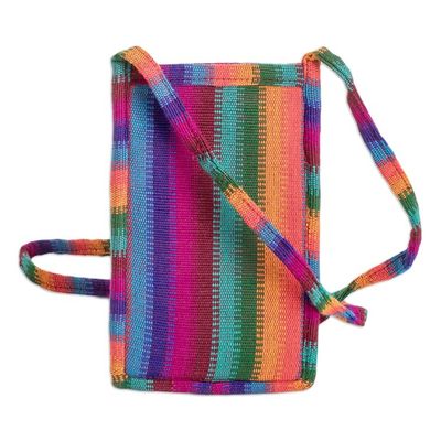 Alternate image for Striped Cotton Cell Phone Sling Bag Hand Woven in Guatemala Colorful Countryside Stripes