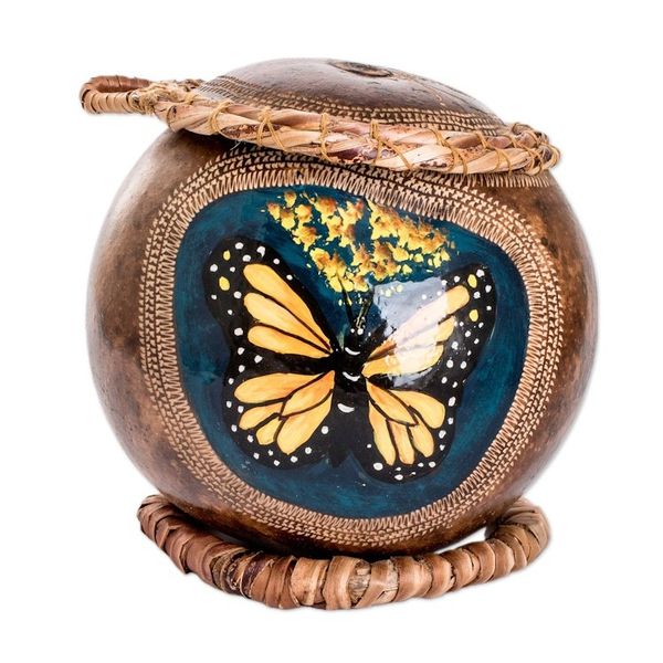 Alternate image for Monarch Butterfly-Themed Dried Gourd Decorative Accent Monarch Flutter
