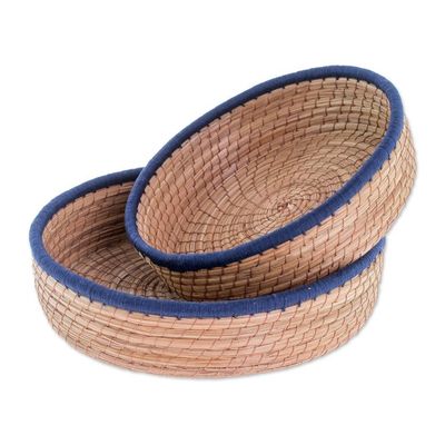 Alternate image for Handmade Pine Needle and Cotton Baskets in Navy Pair Journey to Tecpain in Navy