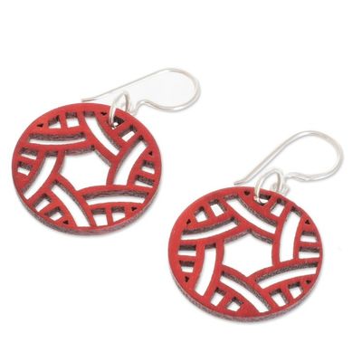 Alternate image for Circular Recycled Wood Dangle Earrings in Red from Guatemala Circular Imagination