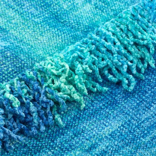 Alternate image for Blue Hand Woven Cotton Blend Poncho Magical Lagoon