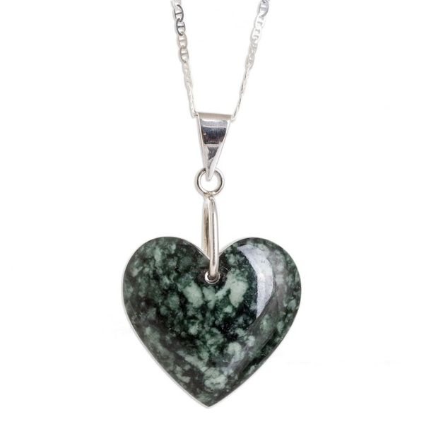Alternate image for Sterling Silver  Jade Double-Sided Heart Pendant Necklace Love Emotion
