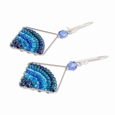 Alternate image for Square Blue Beaded Dangle Earrings With Silver Hooks Blue Beaded Rainbow