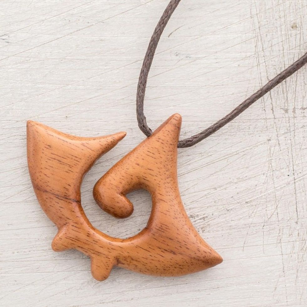 Swirl Pattern Jobillo Wood Pendant Necklace from Costa Rica 'Jobillo Swirl Figure'