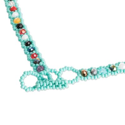 Alternate image for Turquoise Beaded Necklace with Crystals in a Rainbow Palette Turquoise Magic