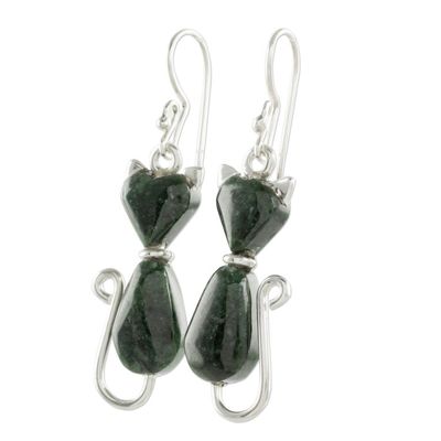 Alternate image for Jade Cat Dangle Earrings in Dark Green from Guatemala Cats of Love in Dark Green