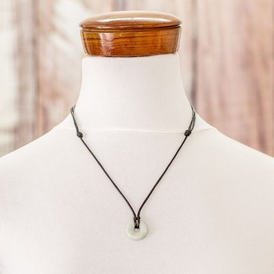 Alternate image for Light Green Circular Jade Pendant Necklace from Guatemala Mayan Circle of Love