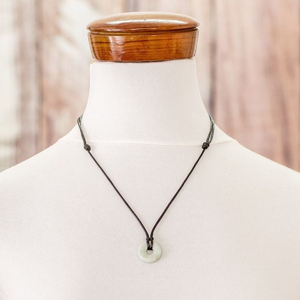 Alternate image for Light Green Circular Jade Pendant Necklace from Guatemala Mayan Circle of Love