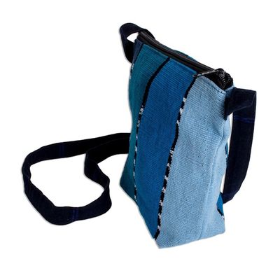 Alternate image for Striped Blue Cotton Sling Crafted in Guatemala Blue Lake