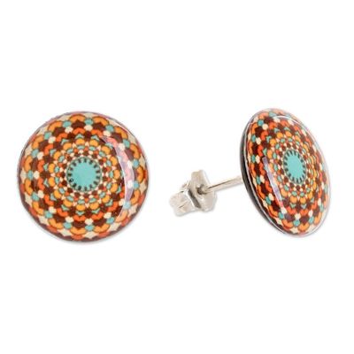 Alternate image for Mandala Resin Button Earrings with Stainless Steel Posts Sweet Creation