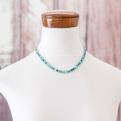 Alternate image for Turquoise Beaded Necklace with Crystals in a Rainbow Palette Turquoise Magic