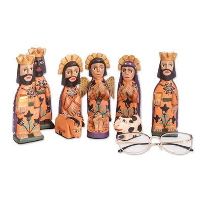 Alternate image for Hand Painted Wood Nativity Scene Medium, Set of 9 Rejoice