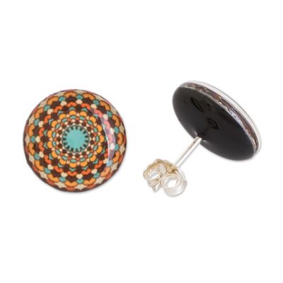 Alternate image for Mandala Resin Button Earrings with Stainless Steel Posts Sweet Creation