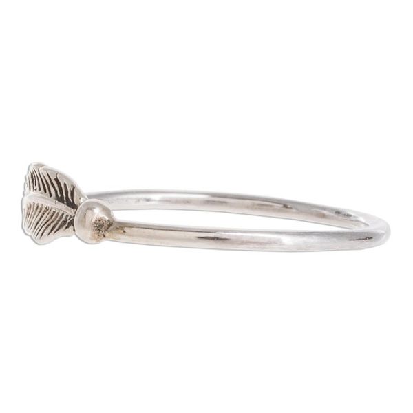 Alternate image for Slender Sterling Silver Band Ring with Feather Fallen Feather