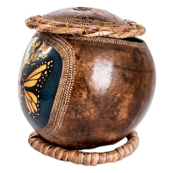 Alternate image for Monarch Butterfly-Themed Dried Gourd Decorative Accent Monarch Flutter