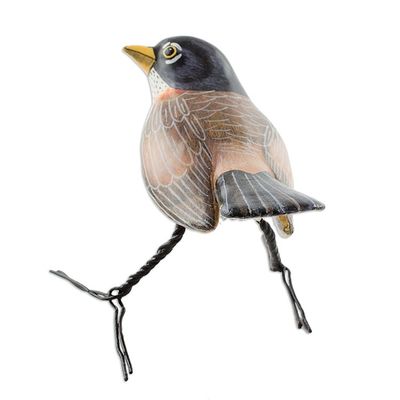 Alternate image for Artisan Crafted Robin Clay Bird Figurine from Guatemala Robin