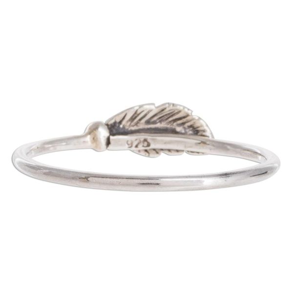 Alternate image for Slender Sterling Silver Band Ring with Feather Fallen Feather