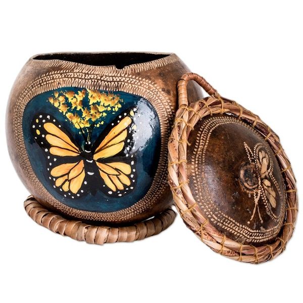 Alternate image for Monarch Butterfly-Themed Dried Gourd Decorative Accent Monarch Flutter