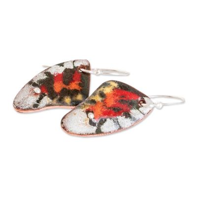 Alternate image for Hand-Painted Butterfly Wing Enameled Copper Dangle Earrings Butterfly Essence