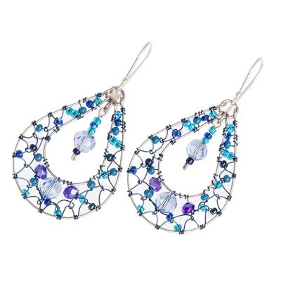 Alternate image for Double Drop Dangle Earrings With Blue Crystals and Filigree Celeste Sparkle