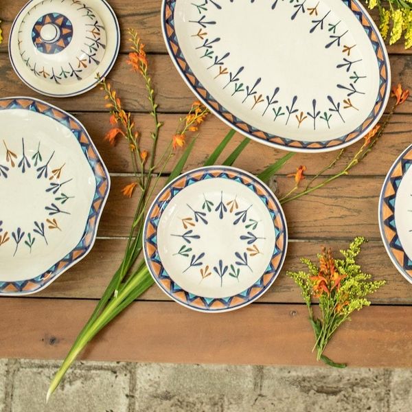 Alternate image for Ceramic Hand Painted Bowls with Geometric Design Pair Antigua Breeze