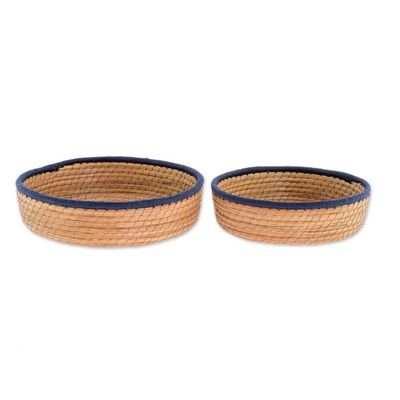 Alternate image for Handmade Pine Needle and Cotton Baskets in Navy Pair Journey to Tecpain in Navy