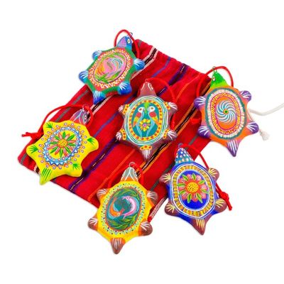 Alternate image for Handcrafted Guatemalan Ceramic Turtle Ornaments Set of 6 Tropical Turtles