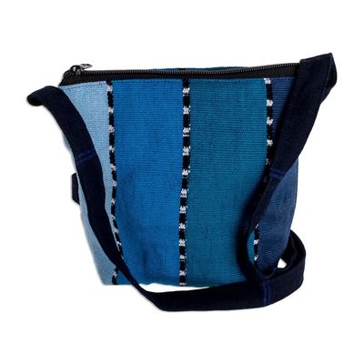 Alternate image for Striped Blue Cotton Sling Crafted in Guatemala Blue Lake