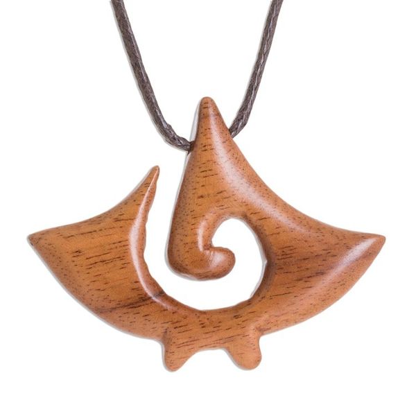 Alternate image for Swirl Pattern Jobillo Wood Pendant Necklace from Costa Rica Jobillo Swirl Figure