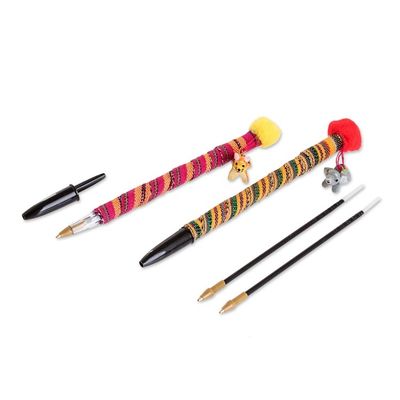 Alternate image for Set of 2 Colorful Cotton Ballpoint Pens with Ceramic Charms Little Pets