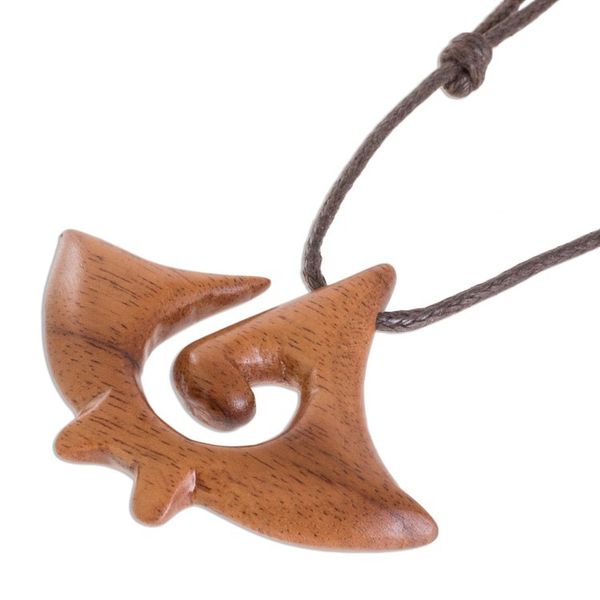 Alternate image for Swirl Pattern Jobillo Wood Pendant Necklace from Costa Rica Jobillo Swirl Figure