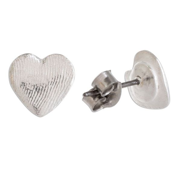 Alternate image for Heart-Shaped Fine Silver Stud Earrings from Guatemala Fingerprint of Love