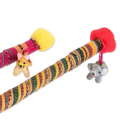 Alternate image for Set of 2 Colorful Cotton Ballpoint Pens with Ceramic Charms Little Pets