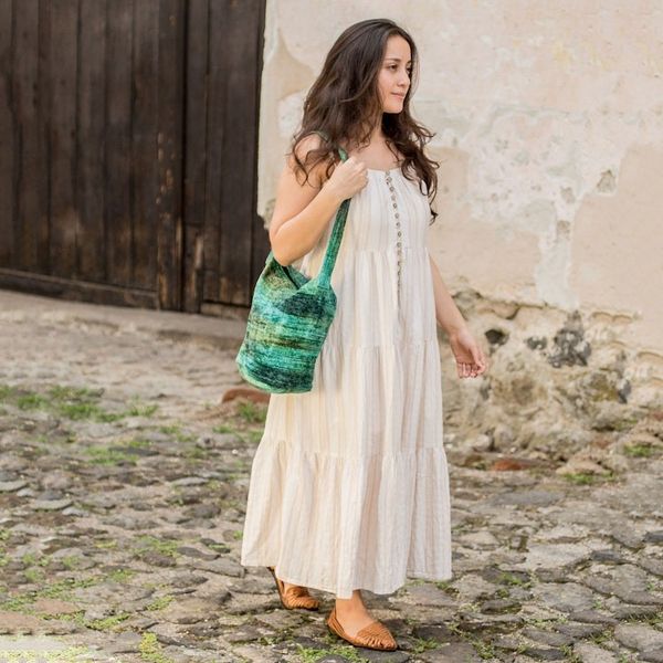 Alternate image for Hand Crafted Bamboo Chenille Shoulder Bag  Jade Magic