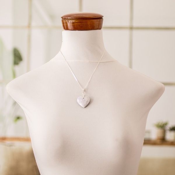Alternate image for Sterling Silver  Jade Double-Sided Heart Pendant Necklace Love Emotion