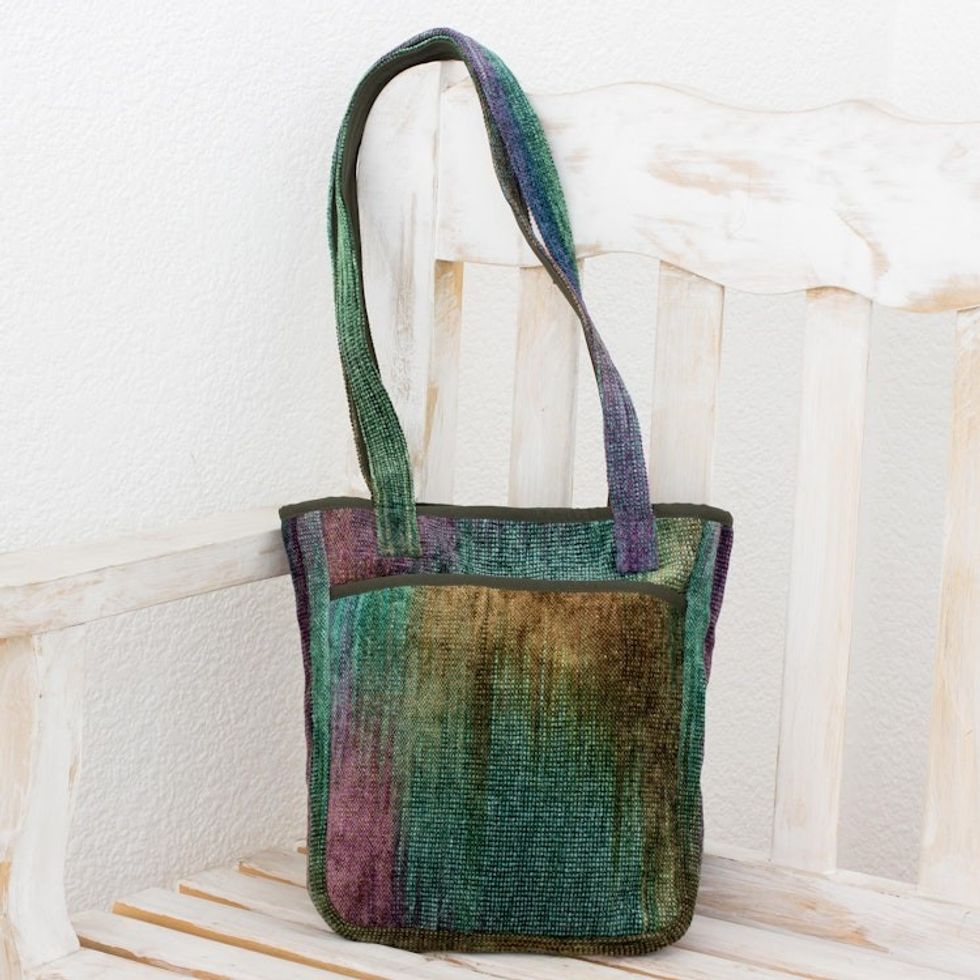 Bamboo chenille shoulder bag 'Forest Rainbow'