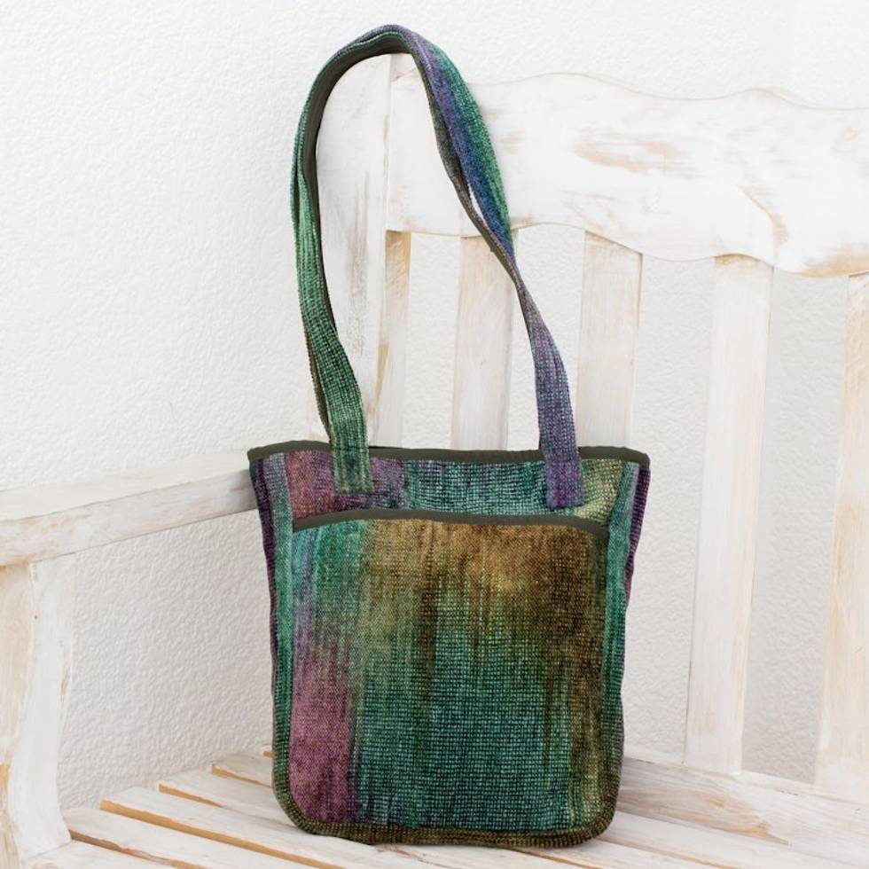 Bamboo chenille shoulder bag 'Forest Rainbow'