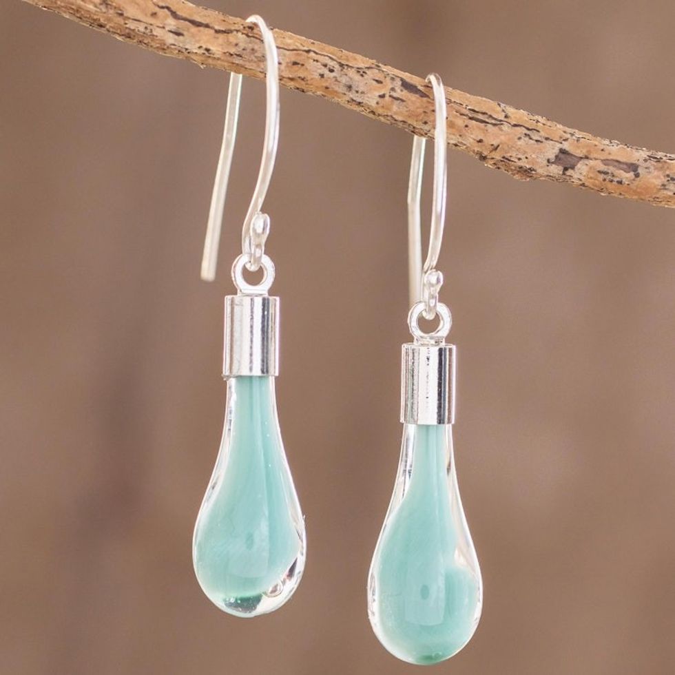 Sky Blue Art Glass Dangle Earrings from Costa Rica 'Sky Lake'