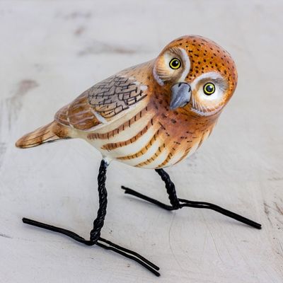 Alternate image for Artisan Crafted Elf Owl Ceramic Bird Figurine from Guatemala Elf Owl