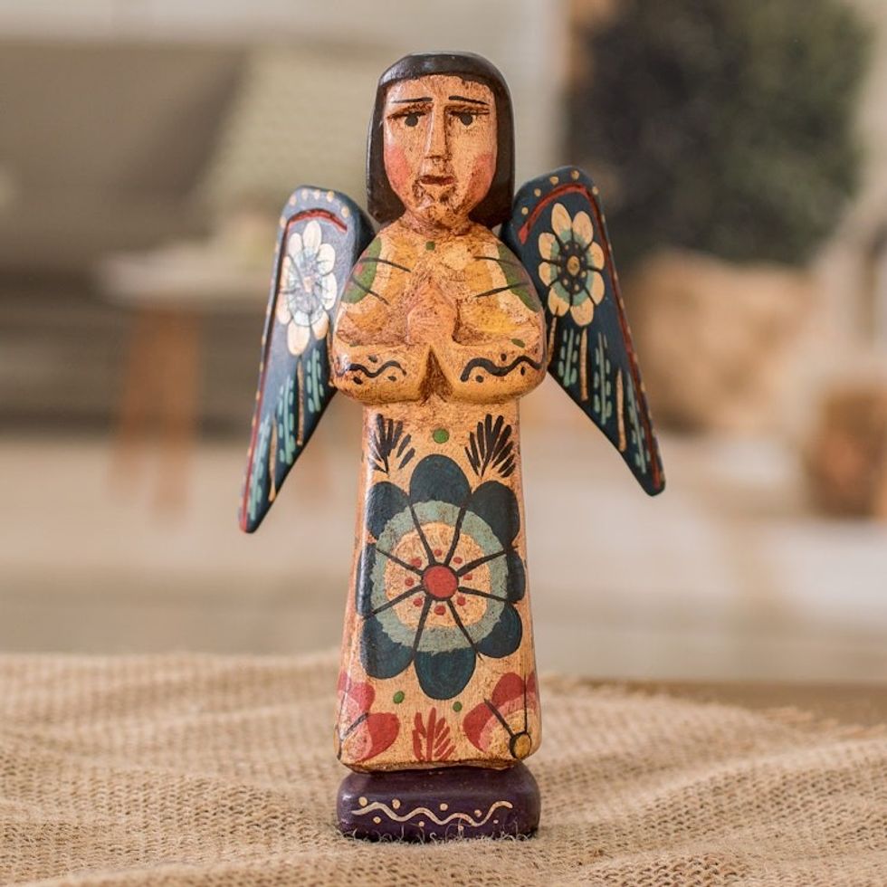 Handcrafted Archangel Gabriel Pinewood Statuette 'A Divine Messenger'