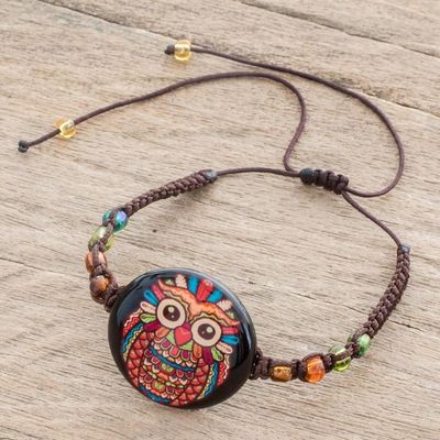 Alternate image for Owl-Themed Glass Beaded Macrame Pendant Bracelet Colorful Owl