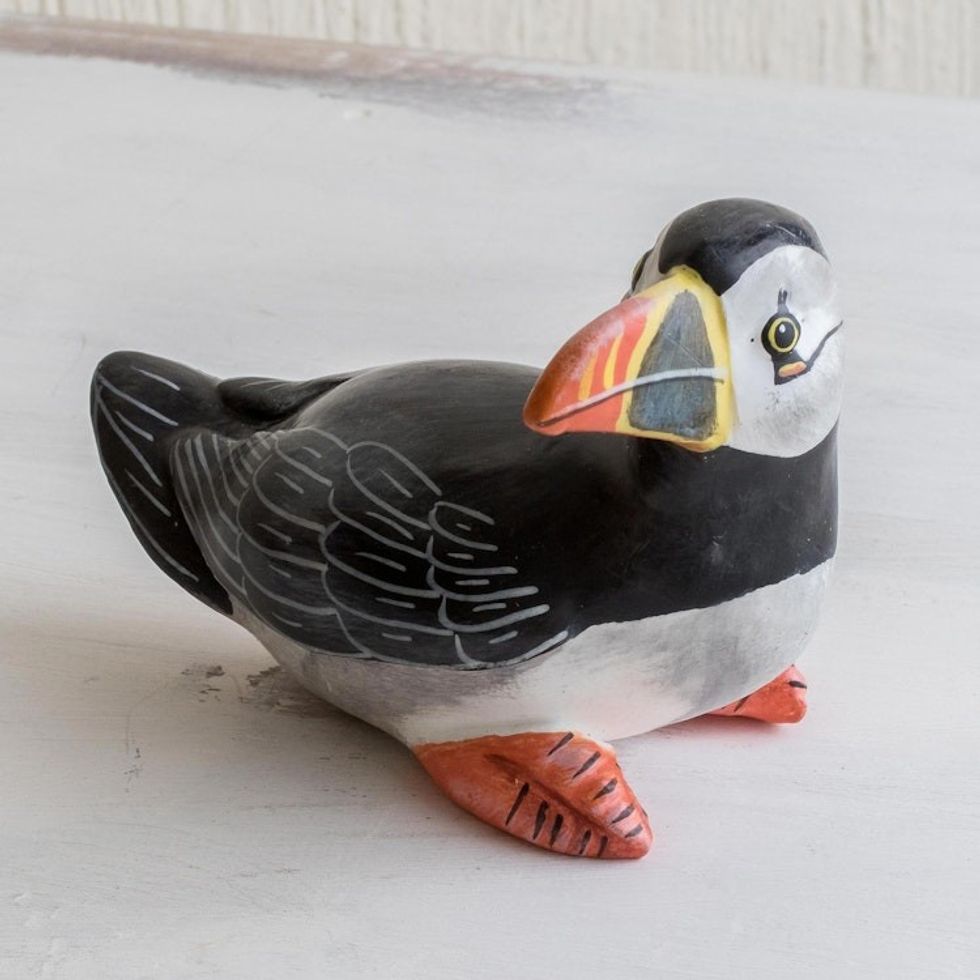 Guatemala Handcrafted Ceramic Atlantic Puffin Figurine 'Atlantic Puffin'