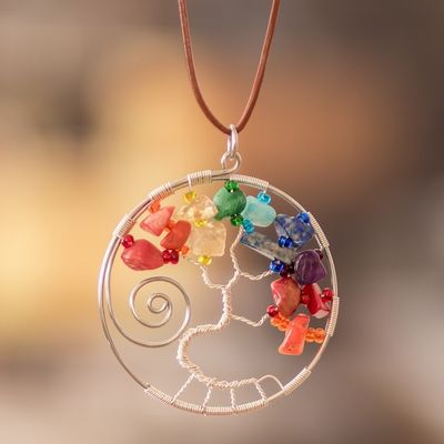 Alternate image for Nature-Themed Polished Multi-Gemstone Pendant Necklace Love Your Magical Nature