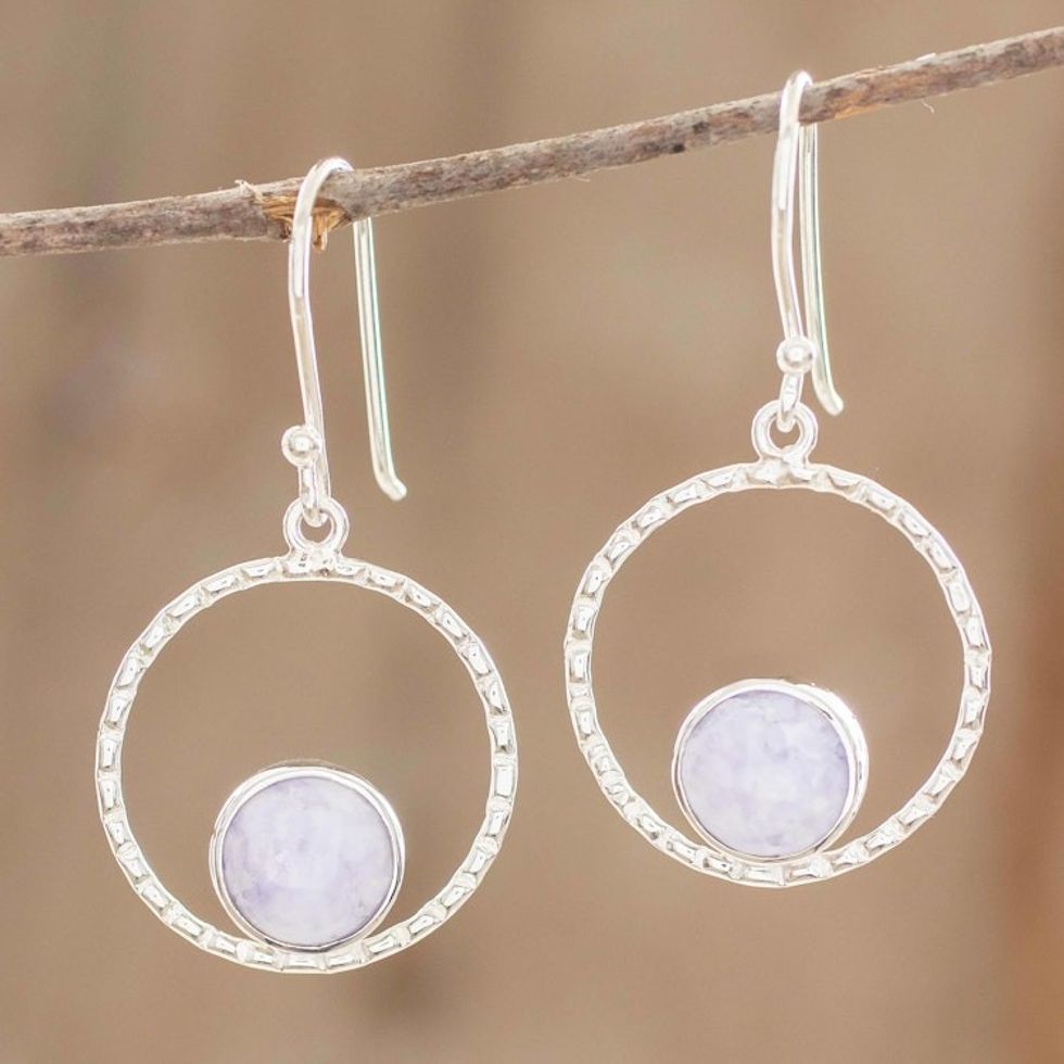 Sterling Silver and Lilac Jade Earrings from Guatemala 'Full Moon in Lilac'