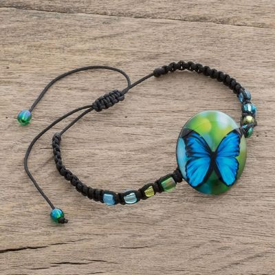 Alternate image for Butterfly Glass Beaded Macrame Pendant Bracelet Morpheus