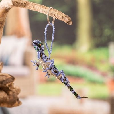 Primary image for Handcrafted Glass Beaded Lizard Keychain in Blue Hues The Wizard Lizard